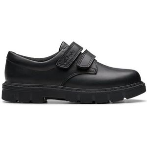 Clarks Premium Lorcam Loop K Oxford Flat voor jongens, Zwart leder, 10.5 UK