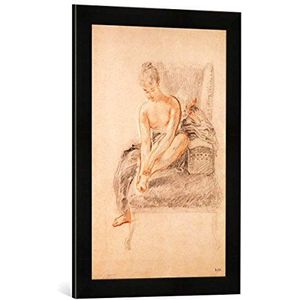 Ingelijste afbeelding van Jean Antoine Watteau Semi-Nude Woman Seated on a Chaise Longue, Holding her Foot, Art Print in hoogwaardige handgemaakte fotolijsten, 40x60 cm, mat zwart