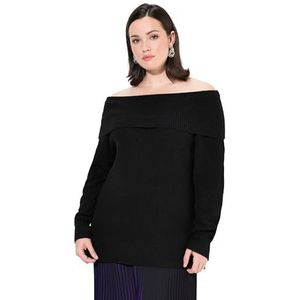 Ulla Popken Damestrui, grote maten, plus size, schouderuitsnijding, lange mouwen, zacht fijn gebreid, zwart, 46/48 NL