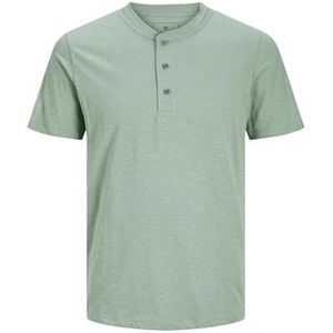 JACK & JONES Heren T-shirt Effen Mandarijn Kraag T-shirt, Lily Pad, L