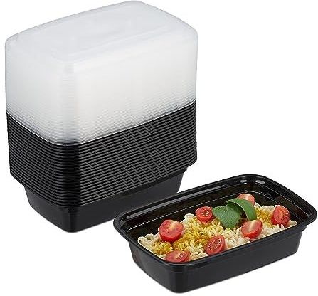 Relaxdays meal prep bakjes set van 24 - herbruikbaar - lunchbox 1 vak - bakjes met deksel