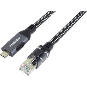 PremiumCord Ethernet-kabel, USB-C naar RJ45, 10/100/1000 Mbit/s, Cat 6 FTP, USB-C stekker naar RJ45-stekker, USB 3.2 Gen 1, robuuste gevlochten kabel, kleur Space Gray, lengte 3 m