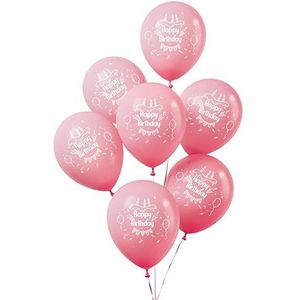 20 roze Happy Birthday-ballonnen, 26 cm in diameter, in PBH.
