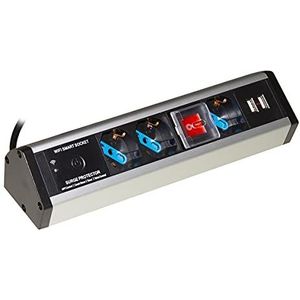 LINK LKMP02W Draadloos meervoudig stopcontact, 3 poorten Ita/Schuko en 2 USB-poorten aluminium behuizing; kabel 1,8 m; met Italiaanse stekker 16 A, met schakelaar