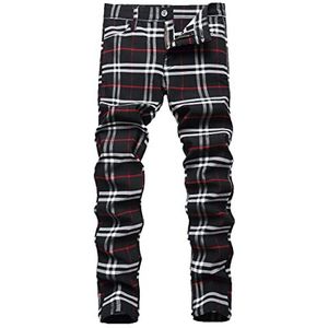 NOVOCCT Plaid Panst voor Heren - Skinny Heren Jurk Broek - Stretch Slim Fit Business Casual Jurk Chinos Broek voor Heren, Zwart Wit Plaid, 50