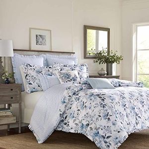 Laura Ashley Home - Kingsize dekbed, omkeerbaar katoenen beddengoed met bijpassende shams, stijlvol woondecoratie voor alle seizoenen (Chloe Blue, koning)