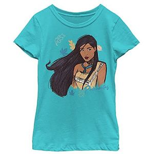 Disney Princess Pocahontas Sketchy Girl's Solid Crew Tee, Tahiti Blue, X-Small, Tahiti Blue, XS