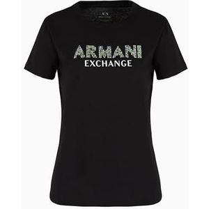 Armani Exchange Dames Rhinestone Logo Cotton Jersey T-Shirt Black, XXL, zwart, XXL