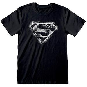 DC Comics Superman Mono Distressed Logo T-shirt, Volwassenen, S-5XL, Schwarz, Officiële Koopwaar