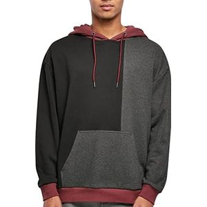 Urban Classics Oversized Color Block Hoody, herentrui met capuchon van Terry-stof met kangoeroezak, verkrijgbaar in meerdere kleuren, S-5XL, zwart/charcoal, 3XL