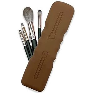 ALEXOUN Siliconen make-upkwastenhouder, draagbare cosmeticatasje voor op reis, make-upkwasten, organizer, make-upkwasten, opbergdoos, make-uptas (donkerbruin)