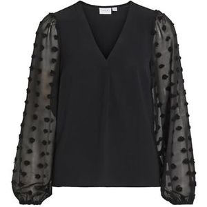 Vila Dames Visilua L/S V-hals top/E blouse met lange mouwen, zwart, 38