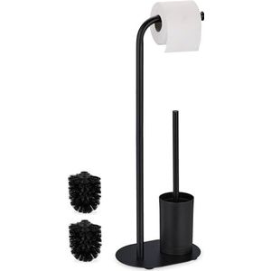 Relaxdays toiletaccessoires set, HBD: ca. 64,5x23x17 cm, staande closetrolhouder, wc-borstel met houder, ijzer, zwart