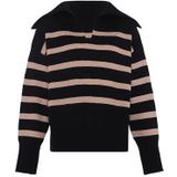 Blonda - Oversized Gestreepte Trui - Zwart Beige - Acryl