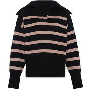 Blonda - Oversized Gestreepte Trui - Zwart Beige - Acryl