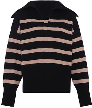 Blonda - Oversized Gestreepte Trui - Zwart Beige - Acryl