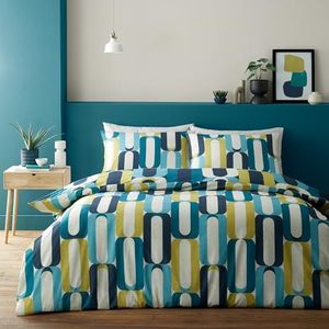 Fusion - Dekbedovertrek - Blauw - Retrovormen - Tweepersoonsbed 200 x 200 cm