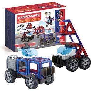 Magformers Amazing Police And Rescue Magnetic Building Blocks Tile Toy. Makes Cars And Buildings In A Police Theme. A STEM Toy For Children Aged 4+. With Police Character And Car.