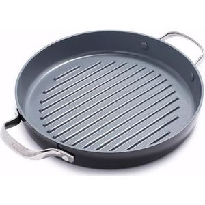 GreenPan Valencia Pro Harde Geanodiseerde Gezond Keramisch Antiaanbaklaag 28 cm Ronde Grillpan, PFAS-Vrij, Inductie, Vaatwasmachinebestendig, Ovenveilig, Grijs