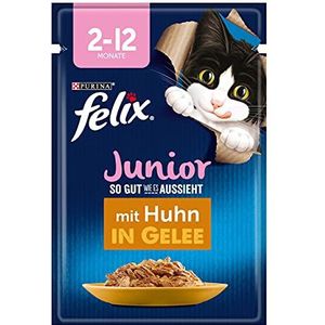 FELIX Zo goed als het eruit ziet Junior kittenvoer nat in gelei, met kip, 26 stuks (26 x 85 g)
