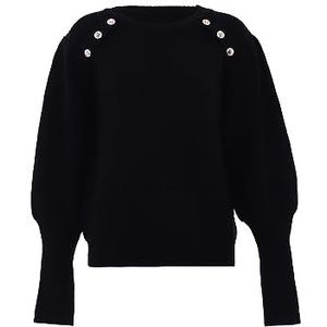 Nascita Dames trendy trui met schouderknopen acryl zwart maat M/L, zwart, M