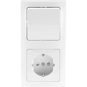Delphi Stopcontact met lichtschakelaar, wit, dubbel afdekraam, 230 V, 2-voudige combinatie, geaard, comfortabele klemaansluiting