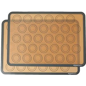 Amazon Basics Rechthoekige bakmat voor macarons siliconen bruin, zwart, 2 stuks, 29,5 x 41,9 cm