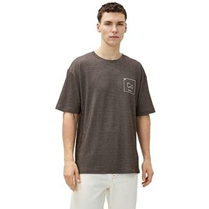 Koton Oversized T-shirt voor heren, korte mouwen, ronde hals, textuur, bruin (532), XL