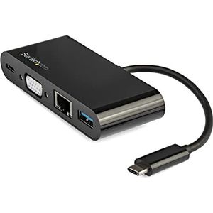 StarTech.com USB-C Multiport Adapter - Mini USB-C Dock met Single Monitor VGA 1080p Video - 60W Power Delivery Passthrough - USB 3.1 Gen 1 Type-A 5Gbps, Gigabit Ethernet - Docking Station