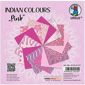 URSUS 41256107 Indian Colours Pink, met 10 natuurlijk papier en 5 vellen tekenpapier, eenzijdig bedrukt, met metaaleffect en glitter veredeld
