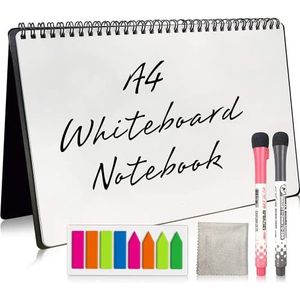NEWYES Planner Whiteboard Notebook, A4-formaat met 2 pennen op waterbasis, droog wisnotitieblok met wit bordblad, voor studenten klaslokaal kantoor vergadering taken Infinity ontwerp, zwart
