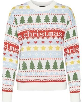 VERO MODA - Kersttrui - Wit - Ronde Hals - Acryl