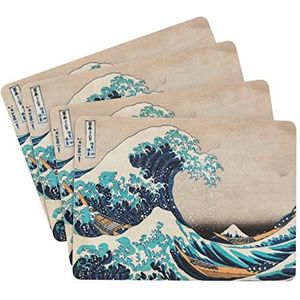 SalvamTafelkleed Hokusai – Set van 4 afzonderlijke tafelkleden, decoratief, stijf, hittebestendig, krasbestendig