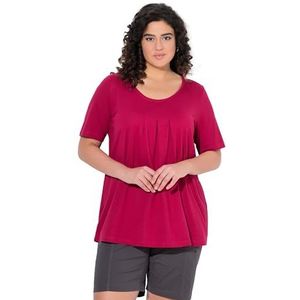Ulla Popken T-shirt voor dames, grote maten, grote maten, plus size, sierplooien, A-lijn, ronde hals, halflange mouwen, modal, Donkere framboos, 54-56