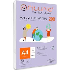 A4-papier, 200 g, met 50 witte vellen, multifunctioneel papier voor school en werkomgeving. Ideaal voor laserprinters, inkjetprinters of kopieerapparaten. Ofituria