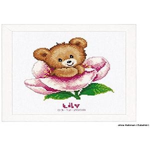 Vervaco Borduurpakket telpatroon beer en bloem telpatroon verpakking kruissteekafbeelding, katoen, meerkleurig, 20 x 22 x 0,3 cm