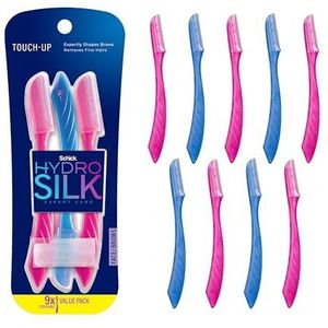 Schick Silk Touch-up Multifunctionele Exfoliërende Dermaplaning Tool, Wenkbrauwscheermes en Gezichtsscheermes Met Precisie Cover, 9 Count