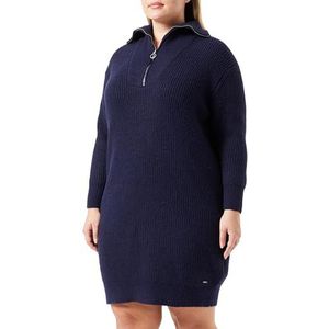 acalmar Gebreide damesjurk met lange mouwen, midi-jurk, marineblauw, XL