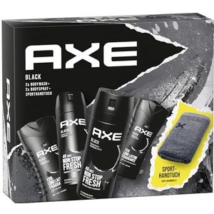 Axe Cadeauset ""Black"" verzorgingsset met bodyspray, douchegel en sporthanddoek (2 x 150 ml + 2 x 250 ml)