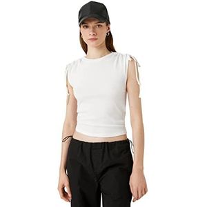 Koton Dames Shirt Shoulder Mouwloos Crop T-shirt, gebroken wit (001), M