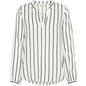 KAFFE Damesblouse met V-hals en lange mouwen, regular fit, bedrukt, hip-lengte, Chalk/Black Stripe, 36