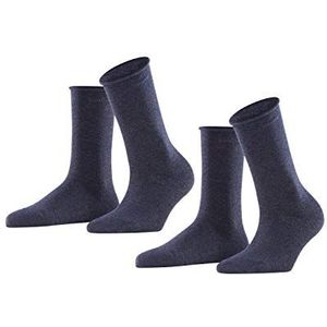 ESPRIT Dames Sokken Basic Pure 2-Pack W SO Katoen eenkleurig Multipack 2 Paar, Blauw (Navy Blue Melange 6490), 39-42