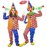 Widmann - Kinderkostuum clown, bovendeel met kraag, broek, hoed, circus, pleziermaker, themafeest, carnaval