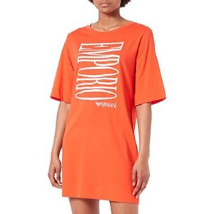 Emporio Armani Swimwear Dames Maxi Sustainable Logo Mix Katoen T-Shirt, Oranje Soda, S