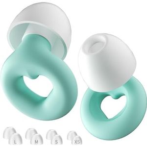 NEUTYPECHIC Oordopjes om te slapen, siliconen, herbruikbaar, voor slapen, concentreren, reizen, met 8 oordopjes in de maten XS/S/M/L (hartvorm, groen, medium)