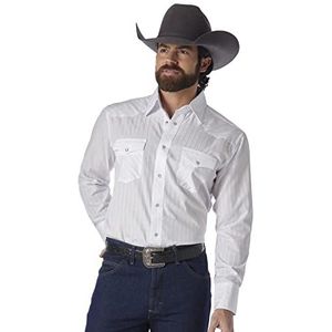 Wrangler Heren Sport Western Two Pocket Lange Mouw Snap Button Down Shirts, Wit, L