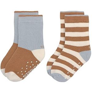 LÄSSIG Unisex kinderen anti-slip sokken set van 2 / lichtblauw karamel maat 23-26, Lichtblauw - karamel, 23/26 EU