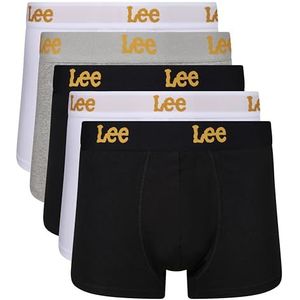 Lee Boxershorts voor heren, zwart/wit/grijs, zachte katoenen boxershorts met elastische tailleband, comfortabel en ademend ondergoed, multipack van 5 stuks, Zwart/Wit/Grijs, XL