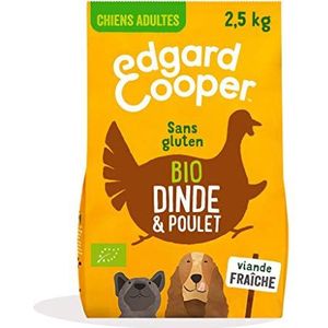 Edgard & Cooper Droogvoer voor volwassen honden, biologisch, glutenvrij, natuurlijk voer, 2,5 kg, verse biologische kalkoen en kip, gezonde voeding, smakelijke en evenwichtige eiwitten