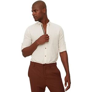 Trendyol Men's Stone Heren-button lapel Apolent Slim Fit shirt met lange mouwen, maat S